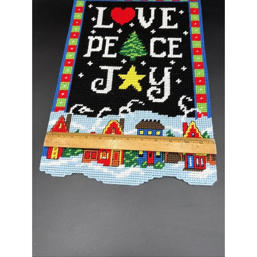 Plastic Canvas December Wall Decor Completed Christmas Love Joy 12 X 18
